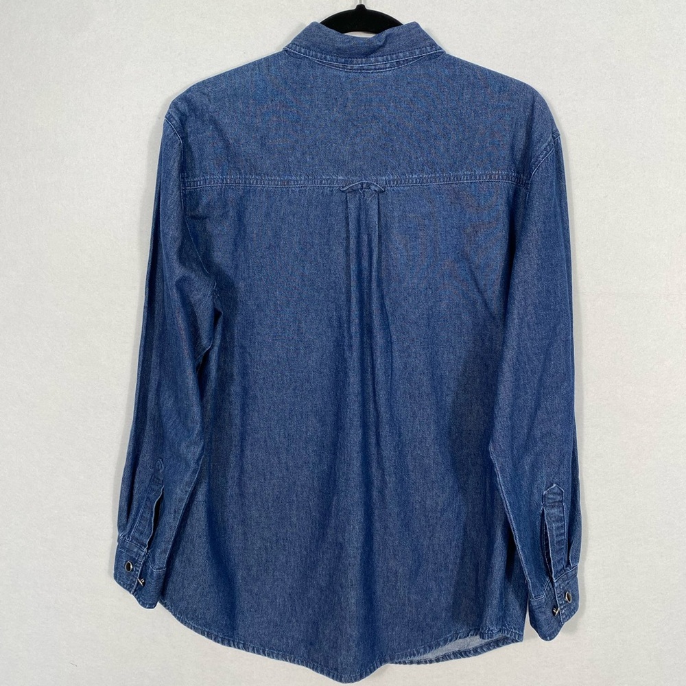 Bill Blass Jeans Christmas Embroidered Denim Button Down Shirt size Medium - Picture 6 of 9